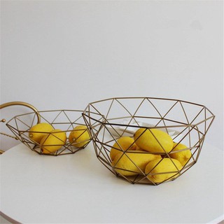 READY STOCK-New Nordic Storage Baskets Gold Metal Art Snacks Candy Fruit Basket for Living Room Desktop Kitchen