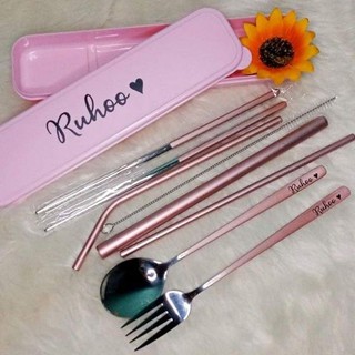 spoon & fork personalize stainless, cutleries, bamboo free name