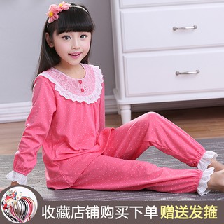 Children's Pajamas Girls' Pajamas Long Sleeve Spring and Autumn Solid Color Cotton Summer Little Gir