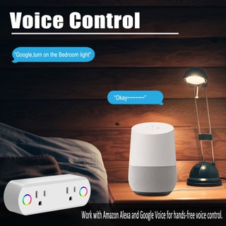 【Ready Stock】Dual Outlet WiFi Smart Plug Socket Remote Power Switch for Alexa /Google Home US (1)