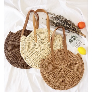 ✵Handmade Woven Summer Beach Round Straw Bags for Women Rattan Shoulder Female 2021 Message Handbag