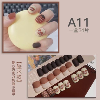 11【With Glue+Gift】24Pcs Fake Nails Set With Glue French Finger Nail Art False Nails COD