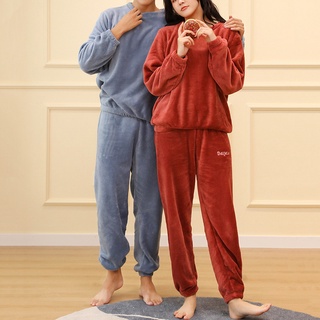 2021 Winter Thick Flannel Sleepwear For Women Men Fashion Couple Home Wear Solid Men&#39;s Sleep Sui