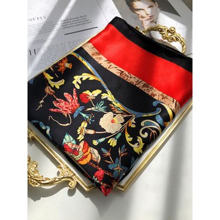 spot✓✼﹊Big Silk square scarf Fashion Scarfe Natural Flower Printed Floral satin Korean shawl Ladie