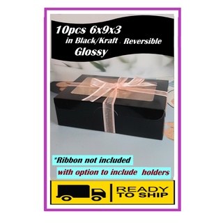 10pcs 6x9x3 Preformed Cupcake Box 6's | in Black/Kraft | Reversible | Laminated window | Glossy