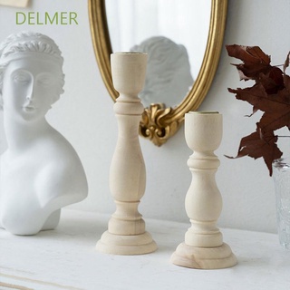 DELMER Classic Candle Holder Craft Wooden Pillar Candlestick Holder Stand Table Wood Retro Mantel Vintage Wedding Decoration