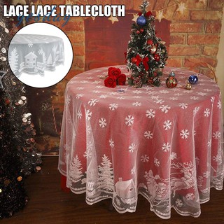 YD Christmas Tablecloth Santa Claus Snowman Elk Embroidered Christmas Party Lace Tablecloth Round/Sq