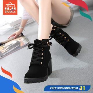 Womens Fashion High Heel Lace Up Ankle Boots Buckle Shoes (1)