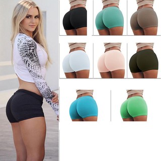 Women Yoga Shorts Solid Color Elastic High Waist Sports Gym Shorts Workout