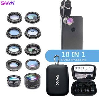SANYK 10 in 1 Phone Camera Lenses Kit Wide angle Macro Lens CPL Filter 2X Telescope Lens For Smartphone