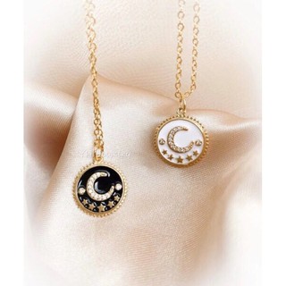 【YH】10k rose gold plated round star and moon pendant necklace