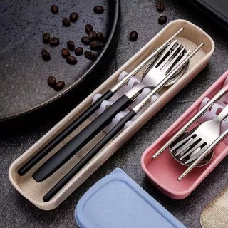 New Matte 3 in 1 Chopsticks Spoon and Fork Creative Metal Cutlery Set 304 Stainless Steel w/Box Case