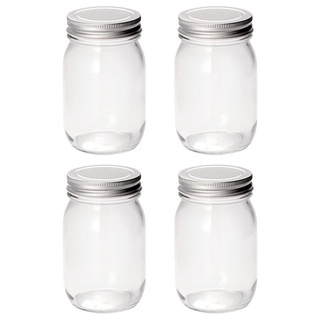 4Pcs Kitchen Glass Storage Sealed Containers Jam Caviar Mason Jars for Kitchen (380ML)