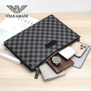 Men's Clutch Leather Chessboard Hand Briefcase Briefcase Envelope Package