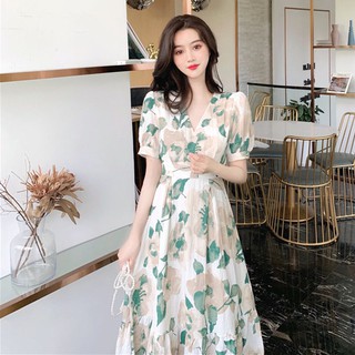 Summer New Style French Retro Tea Dress Floral Fairy Slimming Long Dress Elegant High Sense Dress
