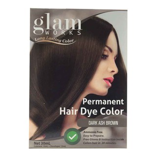 GLAMWORKS Permanent Hair Dye Color Dark Ash Brown 30ml (1)