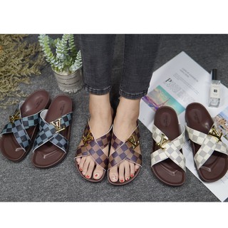 LV ladies cross-style easy vuitton print cork sandals