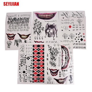 (SEY) The Joker Cosplay Suicide Squad Costume Halloween Fancy Dress Temporary Tattoo