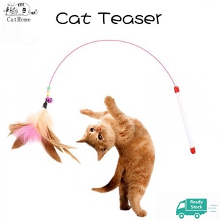 ღCat Homeღ Cat Teaser Toy Stick Pet Toys Funny Stick Steel Wire Feathers Cats Teaser Cat Supplies