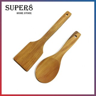 SUPER8 COD Flat Wooden Rice Paddle Spatula Natural Wood Turner Sandok