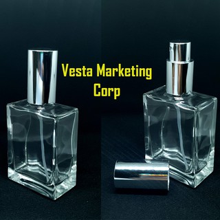 50ml clear square glass perfume empty bottle with silver aluminum mist sprayer