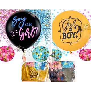 GIRL or BOY ? Big Gender Reveal POP! Mother Balloon Latex w/ Pink and Blue Confetti Wilsonpartyneeds