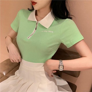 Women Polo Shirts Korean Fashion Casual Ice Silk Short Loose Shirts Tops
