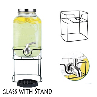 Jar Set001- 3.5L Glass Beverage Mason Juice Jar Dispenser with Faucet and Metal Stand
