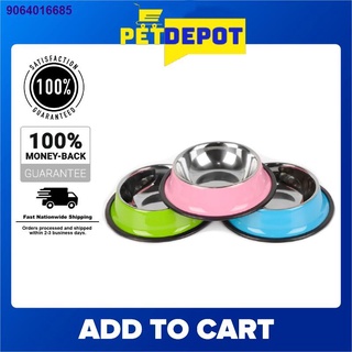 DDDF09.14✾☢☂Printed Dog & Cat Stainless Food Bowl w/ Rubber Matting (S)