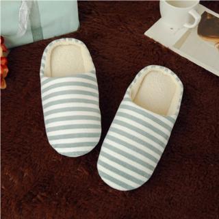 allbuy] Striped Indoor Cotton Slippers Anti-slip Winter House Shoes Soft Bottom