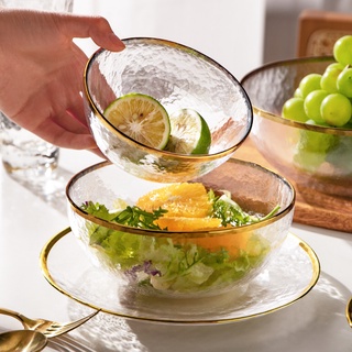 Semi House Transparent Glass Phnom Penh Salad Bowl Japanese Household Hammer Pattern Ice Cream Bowl Fruit Dessert