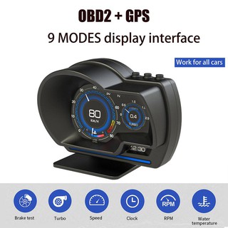 Car Speed Head Up Display P6 HUD OBD2+GPS Gauge Speedometer Water & Oil Temp Overspeed RPM Acceleration Test Brake Test
