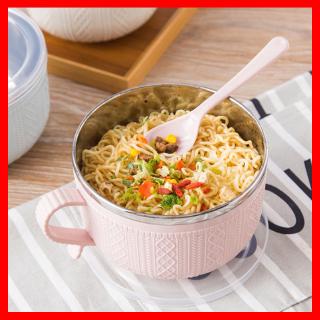 Large Stainless Steel Noodle Bowl with Handle Food Container Rice Bowl Soup Bowls Instant Noodle Bowl with Lid Spoon