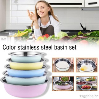 ✁✁【nice】 5PCS Stainless Steel Salad Bowl Drainer Mixing Bowls Set Vegetables Fruit Washing Storage C