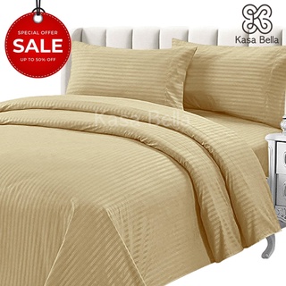 Kasa Bella - Beige 4in1 Stripe Hotel Quality Bedding Set Duvet Cover, Bedsheet 2 Pillowcase S41