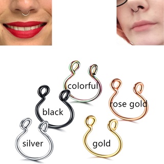 Roselife Gothic 1PC Non Piercing Hypoallergenic Stainless Steel Nose Clip Ring for Women Men 5 Colors