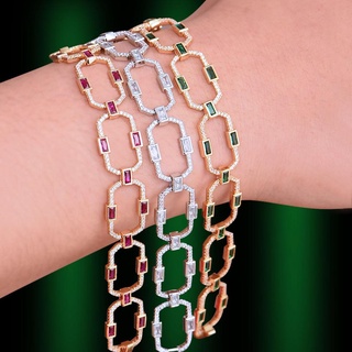 GODKI Luxury Square Link Chain Bracelets Bangles Cubic Zircon CZ Vintage Bohemian Cuff Bracelets For