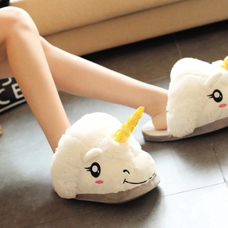【sale】 Plush Unicorn Slippers Winter Warm Grown Ups Indoor Slippers