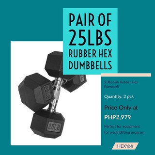 25lbs Rubber Hex Dumbbells Sold Per Pair