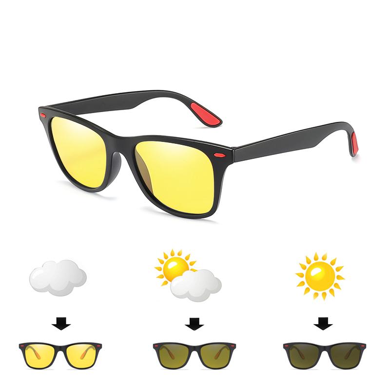 Photochromic Polarized Square Fashion Sunglasses Driving Mens Retro Outdoor Glasses
