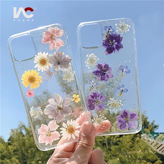 iPhone 12 /12 Pro 11 11pro max 6 7 8plus X Xr Xmax Real Dry Flower Case,Transparent Soft Silicone Cover with Handmade Pressed Flowers