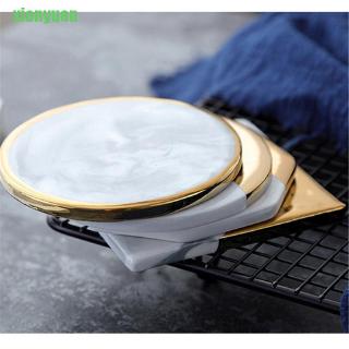 XY Europe Style Marble Grain Gold Plating Ceramic Coaster Cup Mats Pads Non-slip