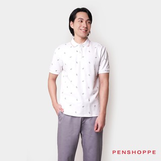 Penshoppe Men's All Over Print Relaxed Polo (White)