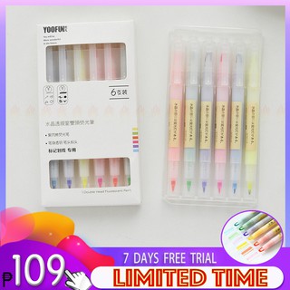 6 Colors Double Tip Highlighters 6pcs Stationery Pastel Marker Colorful Pens with Box Muji Style