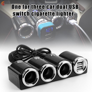 3 Way Car Cigarette Lighter Socket Adapter Dual USB Charger DC 12V/24V 120W