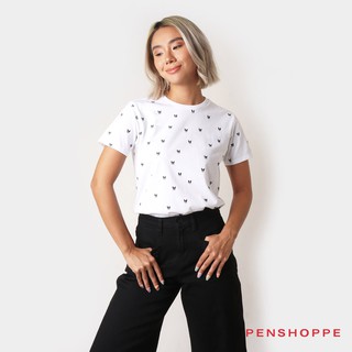 Penshoppe Women's Relaxed Fit Tee With French Bulldog All Over Embroidery (White)