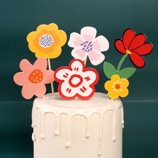 6pcs Paper Little Flower Cake Topper Birthday Party Dessert Decoration Card
