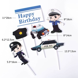 11pcs/set Police Fire Truck Theme Happy Birthday Cake Topper Party Decoration