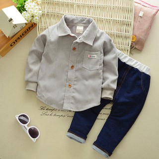 4color Baby Boys Cute Long Sleeve Shirts +Jeans Pants Clothes Set (2)