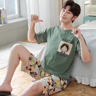 Men 's summer thin home clothes student suit Men Pajamas Cotton Short Sleeve Cartoon Youth hFst